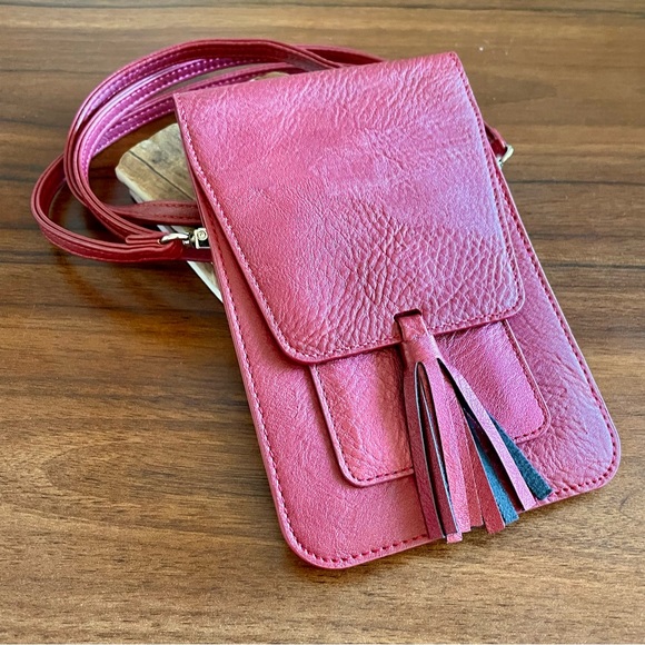 Red Leather Crossbody Wristlet - Picture 2 of 6
